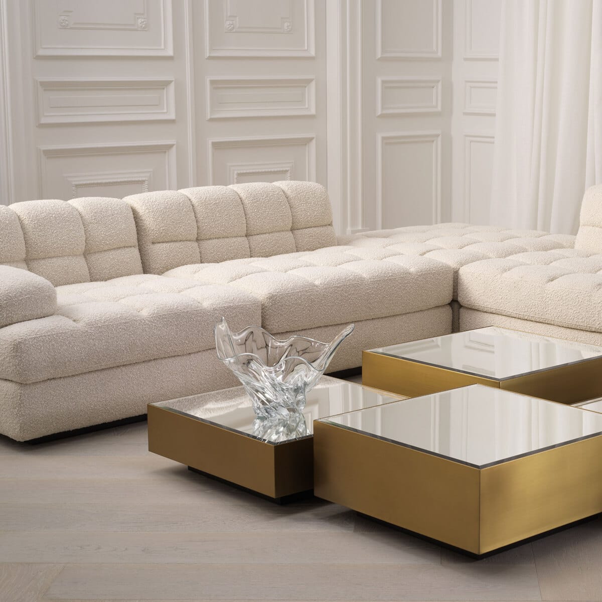 Eichholtz Living Right Boucle Cream Black Base Modular Sofa Dean House of Isabella UK