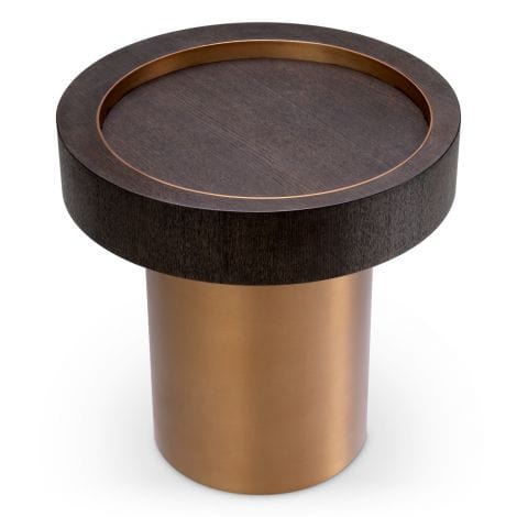 Eichholtz Living Side Table Otus round Mocha oak veneer | brushed brass finish House of Isabella UK