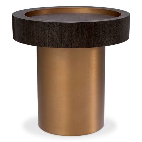 Eichholtz Living Side Table Otus round Mocha oak veneer | brushed brass finish House of Isabella UK