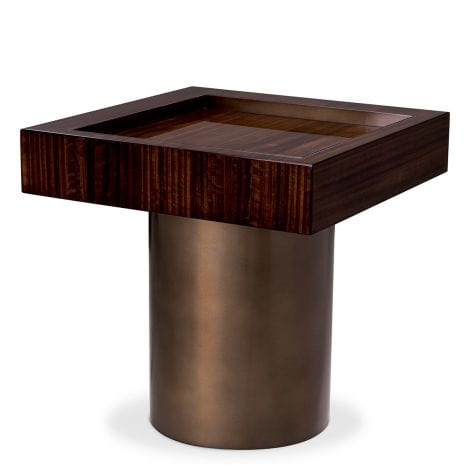 Eichholtz Living Side Table Otus square Eucalyptus high gloss veneer | bronze finish House of Isabella UK