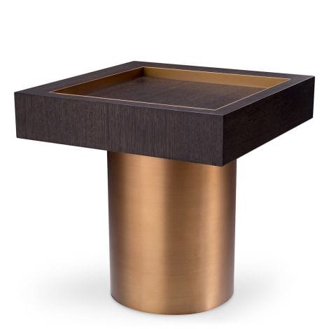 Eichholtz Living Side Table Otus square Mocha oak veneer | brushed brass finish House of Isabella UK