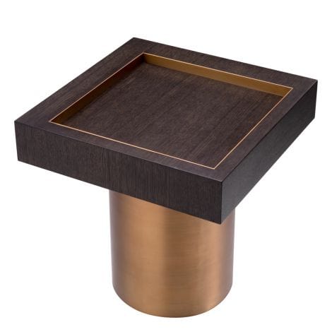 Eichholtz Living Side Table Otus square Mocha oak veneer | brushed brass finish House of Isabella UK