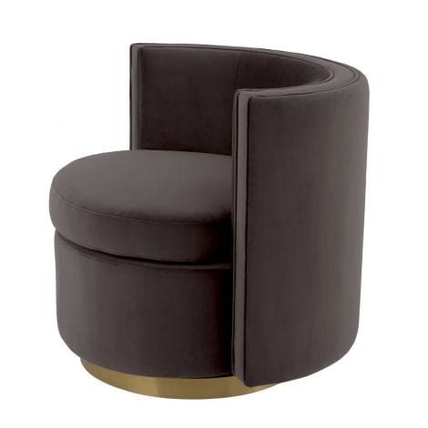 Eichholtz Living Swivel Chair Amanda Savona grey velvet | brushed brass finish swivel base House of Isabella UK