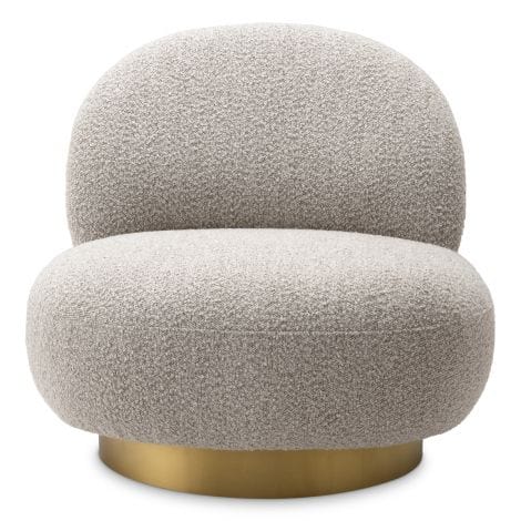 Eichholtz Living Swivel Chair Clément Bouclé grey | brushed brass finish swivel base House of Isabella UK