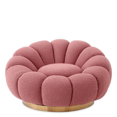 Eichholtz Living Swivel Chair Mello Bouclé rose | brushed brass finish swivel base House of Isabella UK