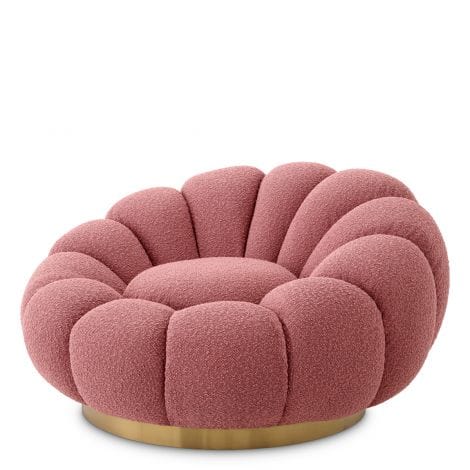 Eichholtz Living Swivel Chair Mello Bouclé rose | brushed brass finish swivel base House of Isabella UK