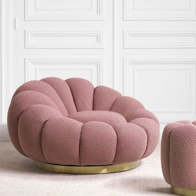 Eichholtz Living Swivel Chair Mello Bouclé rose | brushed brass finish swivel base House of Isabella UK