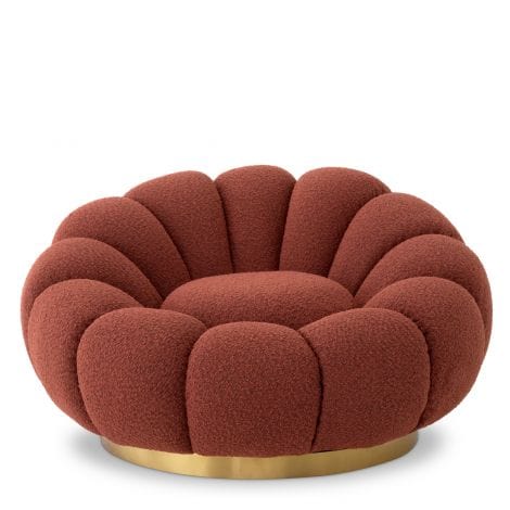 Eichholtz Living Swivel Chair Mello Bouclé rouge | brushed brass finish swivel base House of Isabella UK