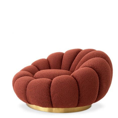 Eichholtz Living Swivel Chair Mello Bouclé rouge | brushed brass finish swivel base House of Isabella UK