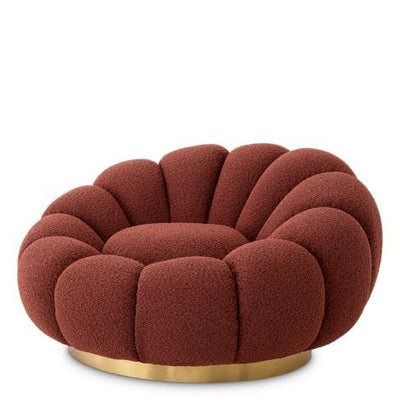 Eichholtz Living Swivel Chair Mello Bouclé rouge | brushed brass finish swivel base House of Isabella UK