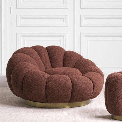 Eichholtz Living Swivel Chair Mello Bouclé rouge | brushed brass finish swivel base House of Isabella UK