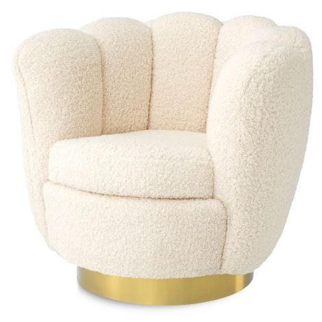 Eichholtz Living Swivel Chair Mirage Faux shearling | brushed brass finish swivel base House of Isabella UK