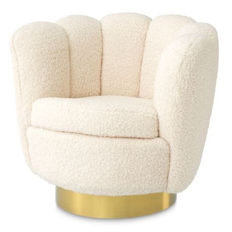 Eichholtz Living Swivel Chair Mirage Faux shearling | brushed brass finish swivel base House of Isabella UK