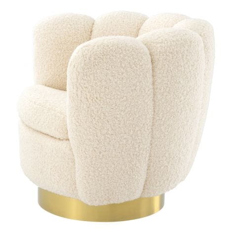 Eichholtz Living Swivel Chair Mirage Faux shearling | brushed brass finish swivel base House of Isabella UK