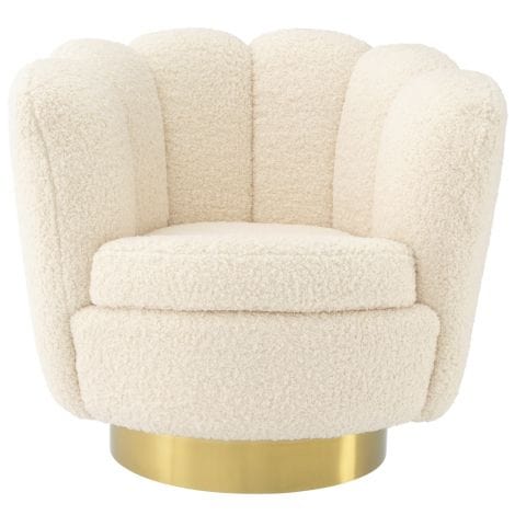 Eichholtz Living Swivel Chair Mirage Faux shearling | brushed brass finish swivel base House of Isabella UK