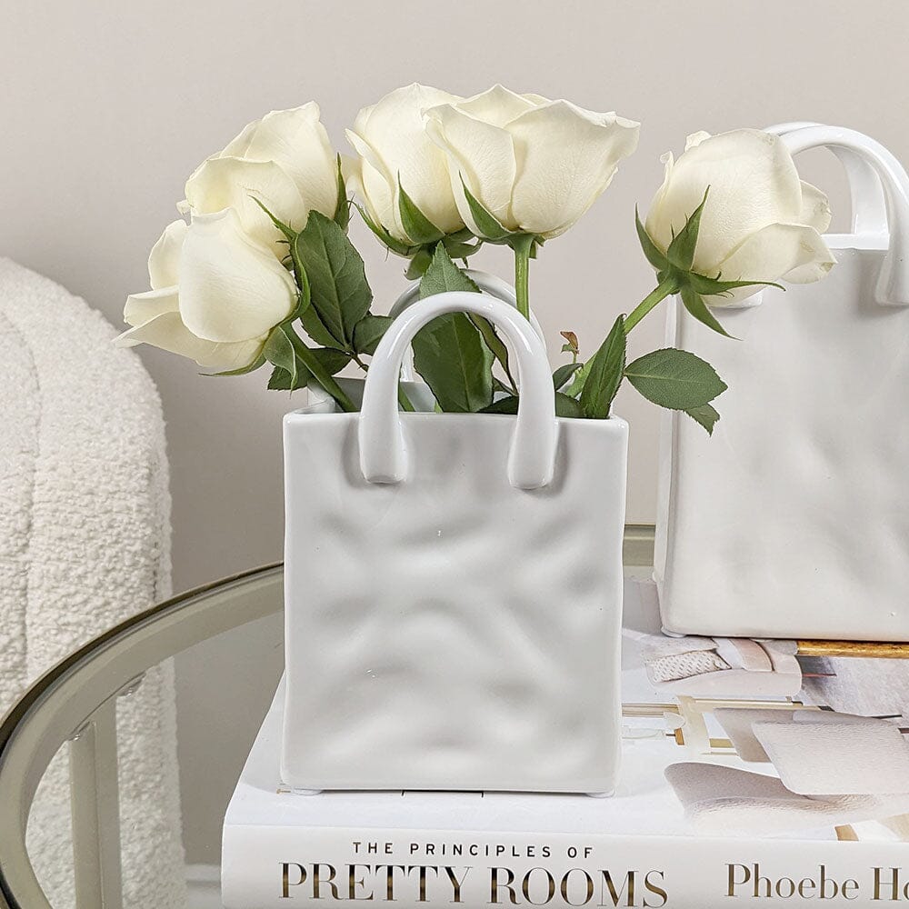 Elise Mini White Handbag Decorative Vase