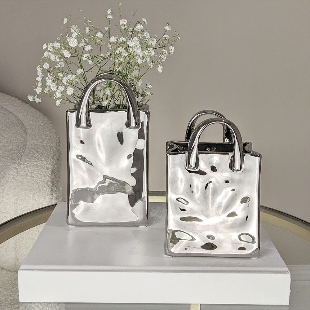 Elise Silver Handbag Decorative Vases - Set of 2
