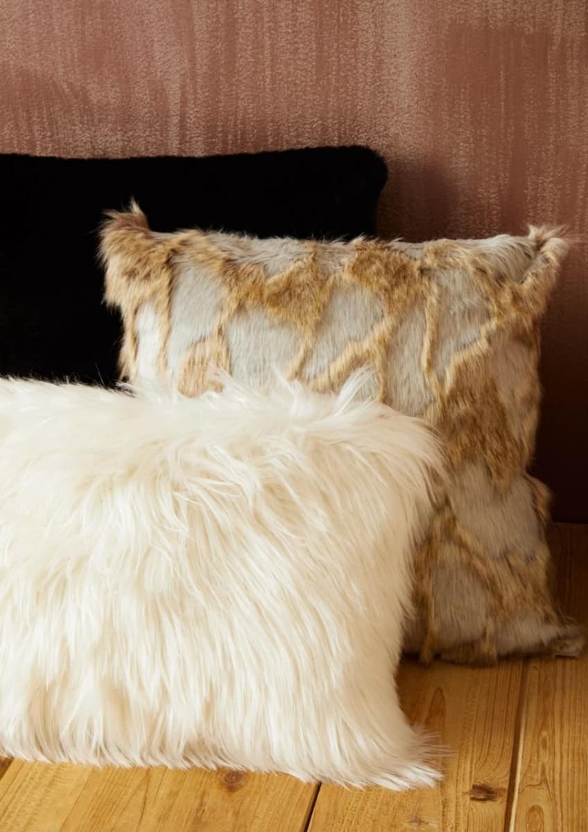 Esperance Accessories Bosie Lamina Grey And Natural Square Fur Cushion House of Isabella UK