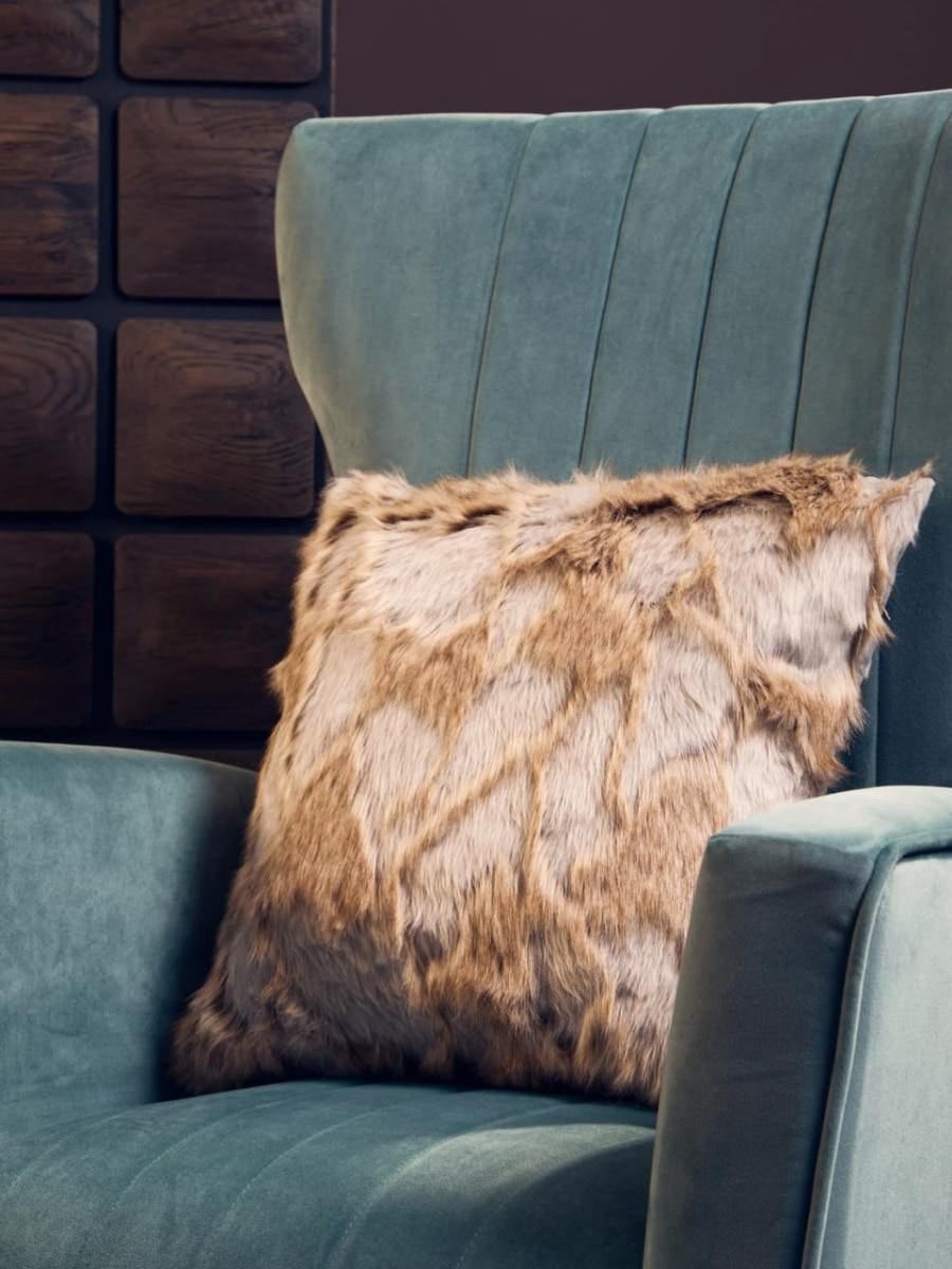 Esperance Accessories Bosie Lamina Grey And Natural Square Fur Cushion House of Isabella UK