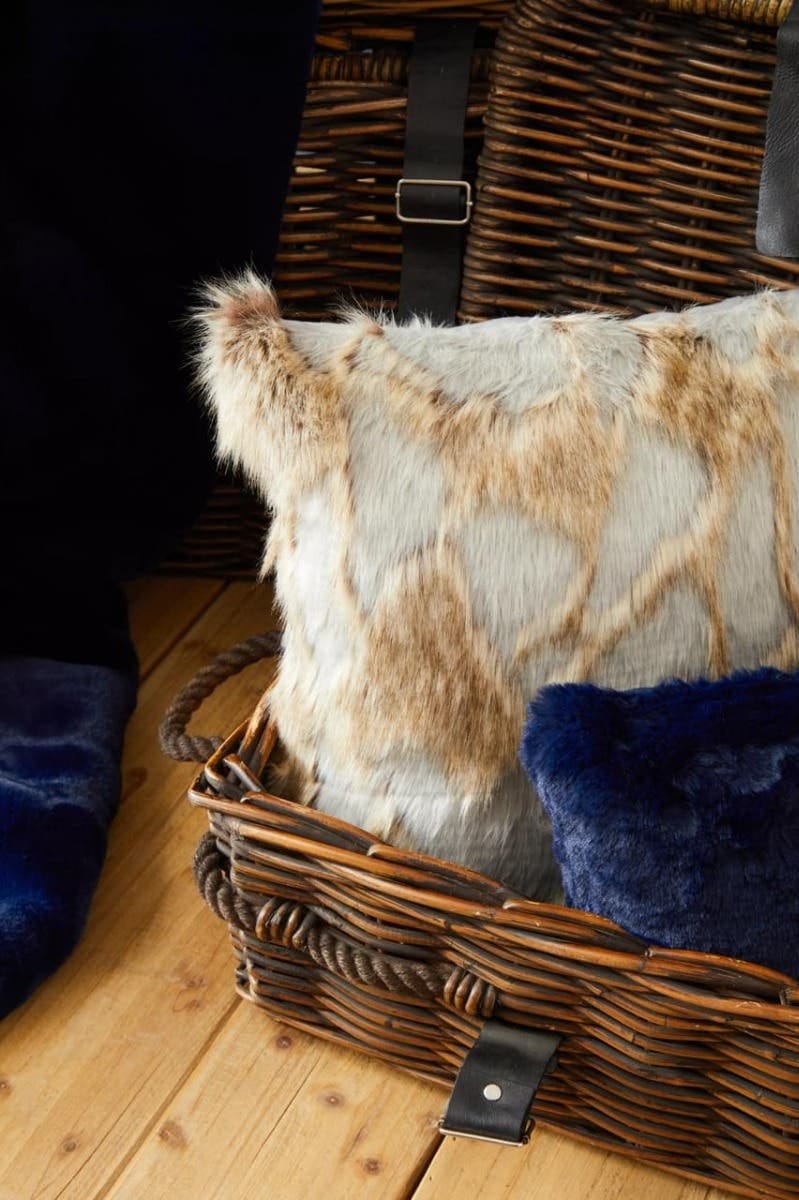 Esperance Accessories Bosie Lamina Grey And Natural Square Fur Cushion House of Isabella UK