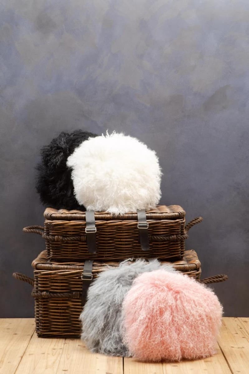 Esperance Accessories Bosie Real Mongolian Fur Black Round Cushion House of Isabella UK