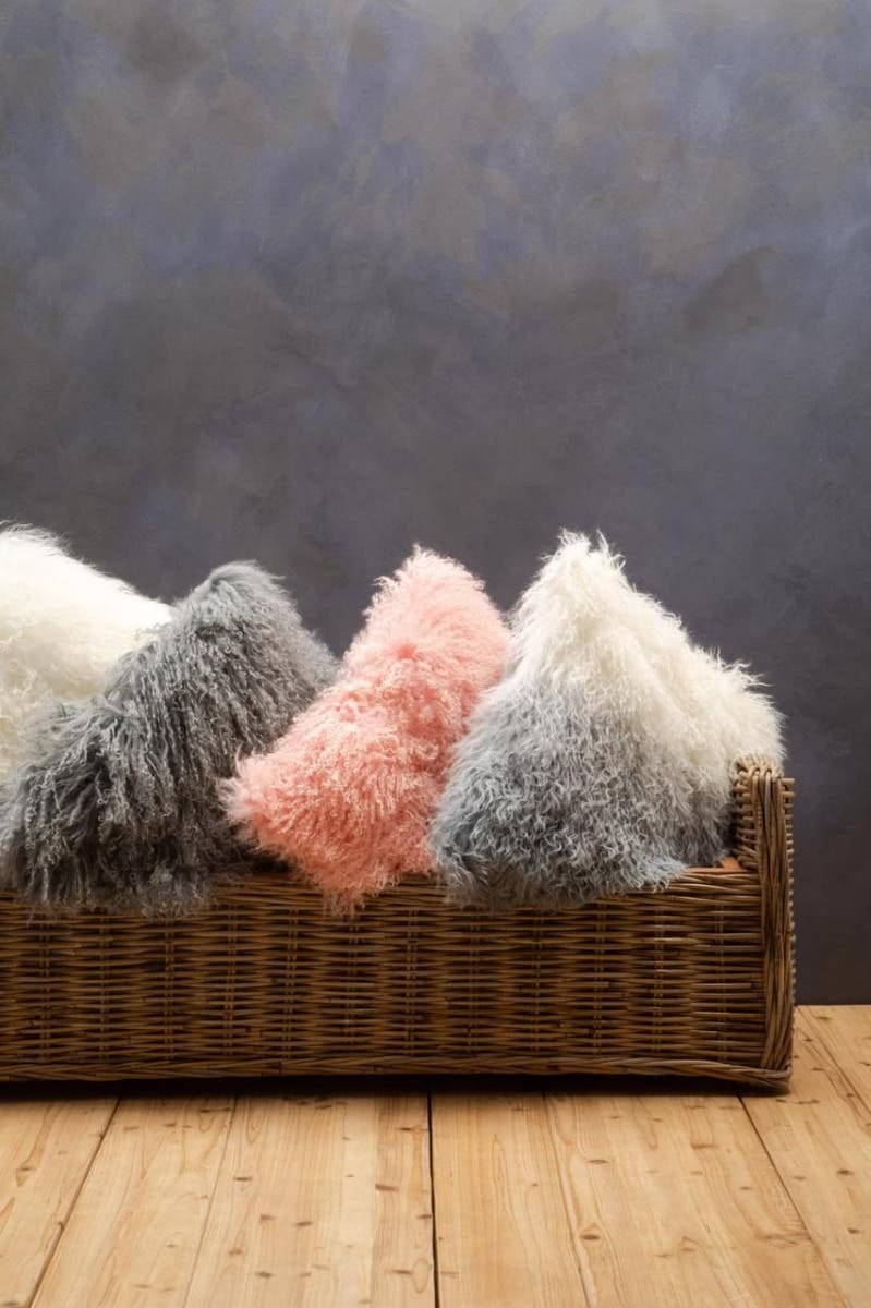 Esperance Accessories Bosie Real Mongolian Fur Grey Square Cushion House of Isabella UK