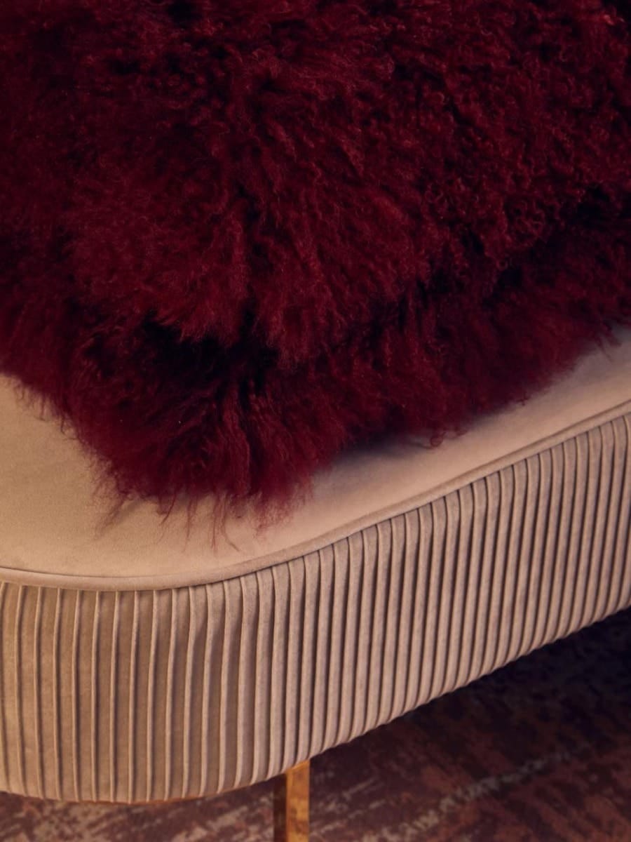 Esperance Accessories Bosie Real Mongolian Fur Maroon Square Cushion House of Isabella UK