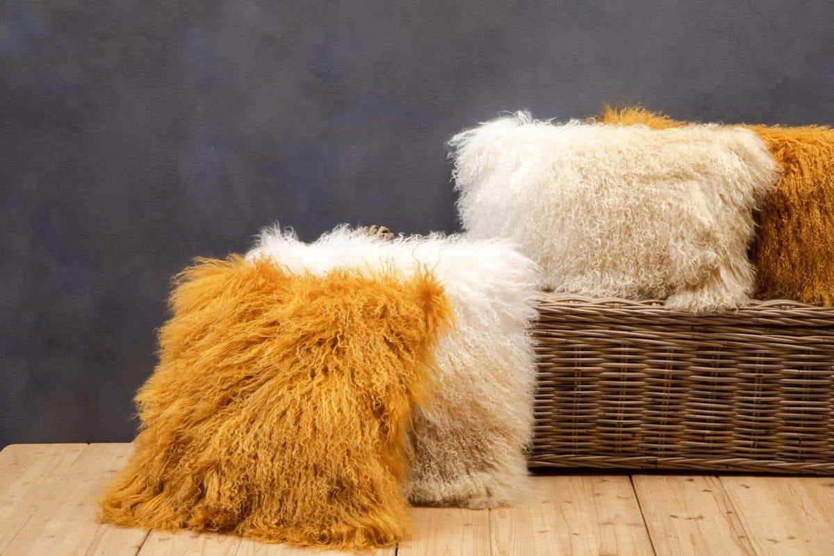 Esperance Accessories Bosie Real Mongolian Fur Natural Ombre Square Cushion House of Isabella UK