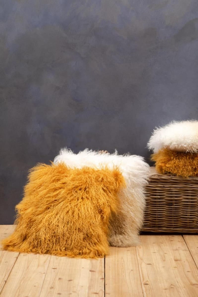 Esperance Accessories Bosie Real Mongolian Fur Natural Ombre Square Cushion House of Isabella UK