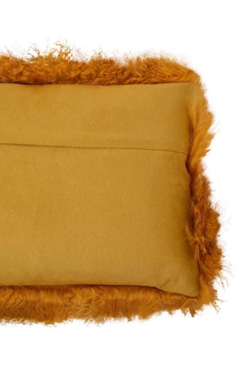 Esperance Accessories Bosie Real Mongolian Fur Ochre Rectangular Cushion House of Isabella UK