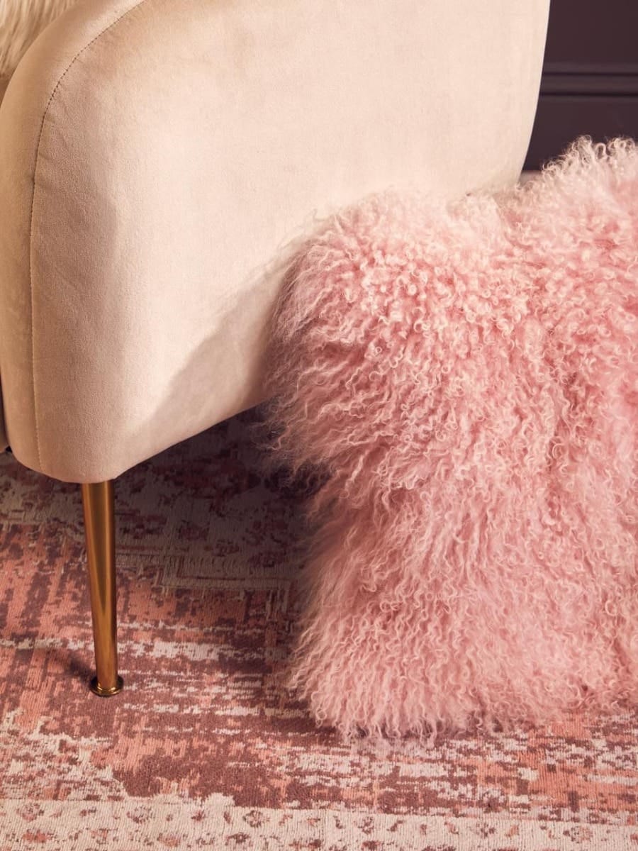 Esperance Accessories Bosie Real Mongolian Fur Pink Square Cushion House of Isabella UK