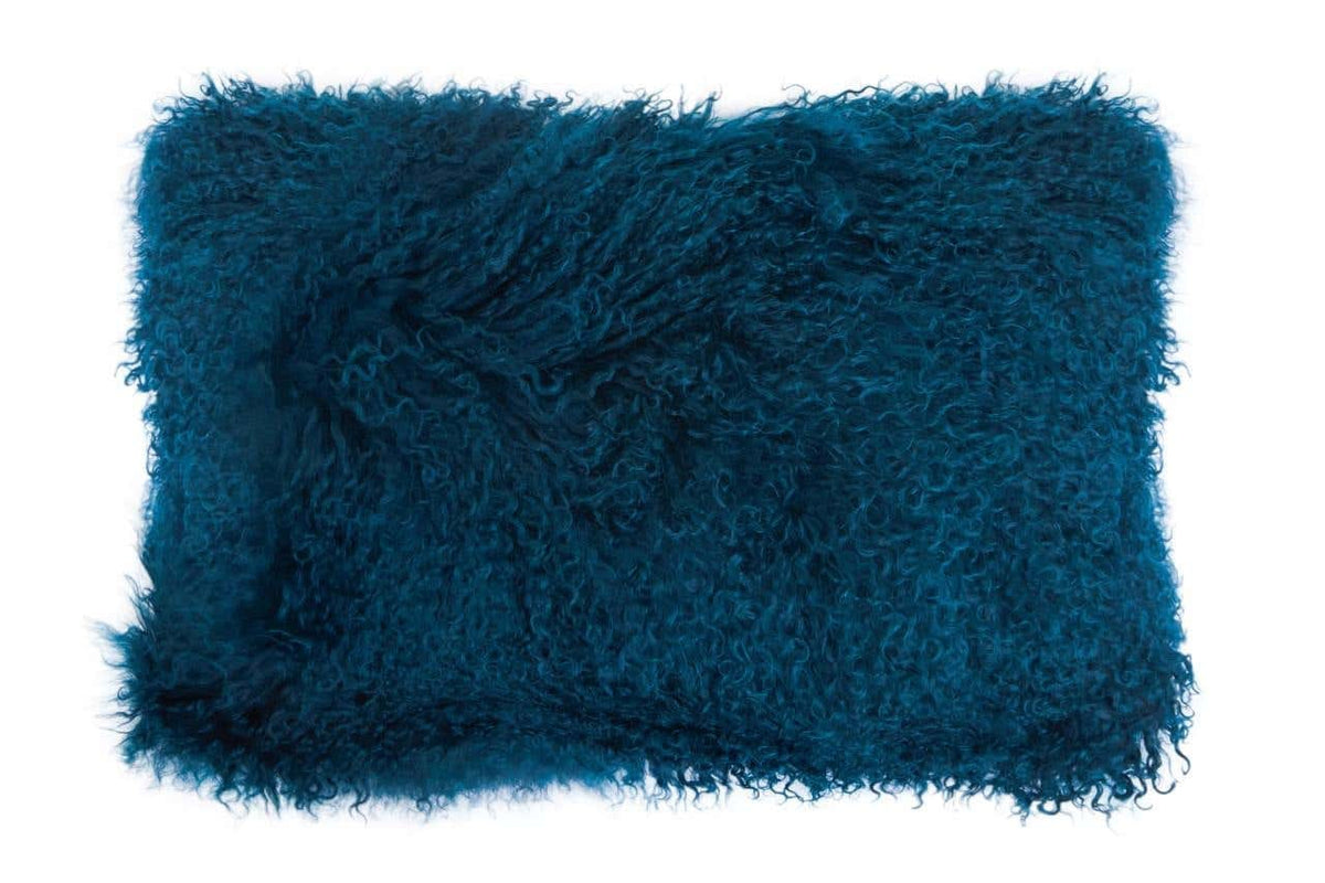 Esperance Accessories Bosie Real Mongolian Fur Teal Rectangular Cushion House of Isabella UK