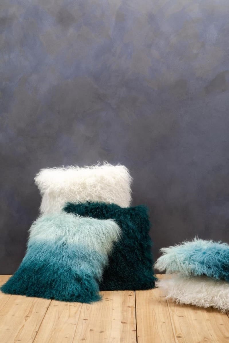 Esperance Accessories Bosie Real Mongolian Fur Teal Square Cushion House of Isabella UK