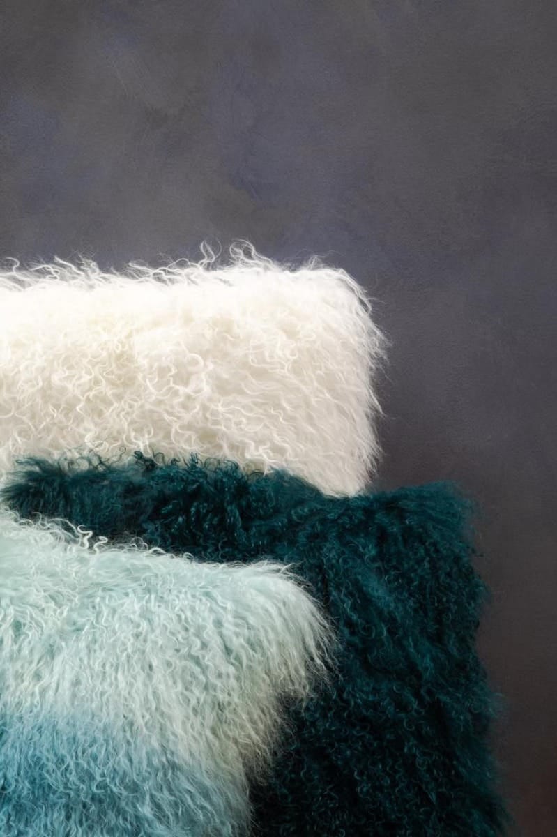 Esperance Accessories Bosie Real Mongolian Fur Teal Square Cushion House of Isabella UK