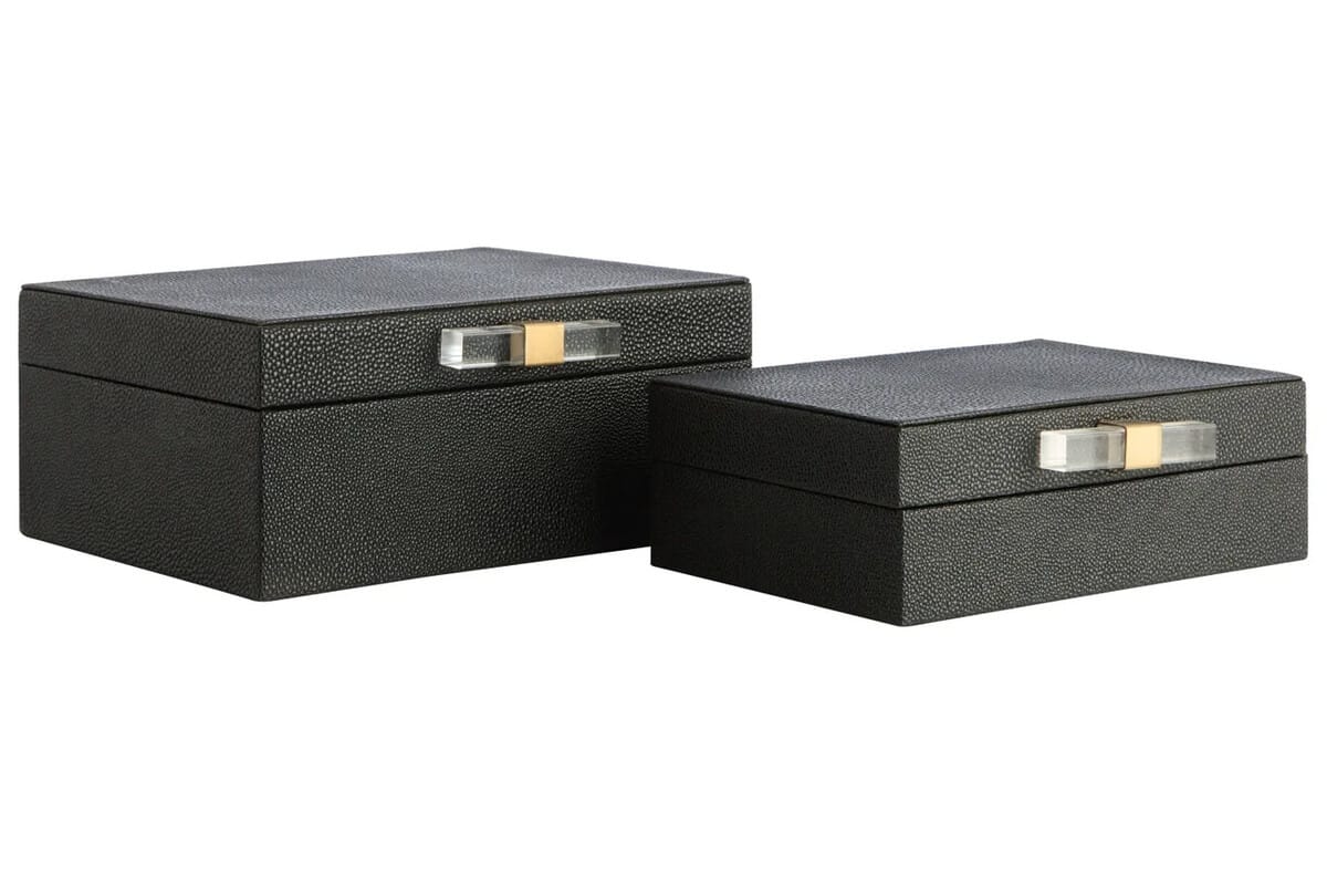 Esperance Accessories Cardona Set of Two Black Shagreen Effect Trinket Boxes House of Isabella UK