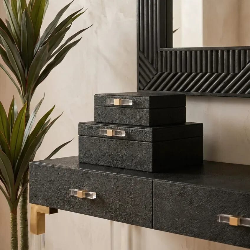 Esperance Accessories Cardona Set of Two Black Shagreen Effect Trinket Boxes House of Isabella UK