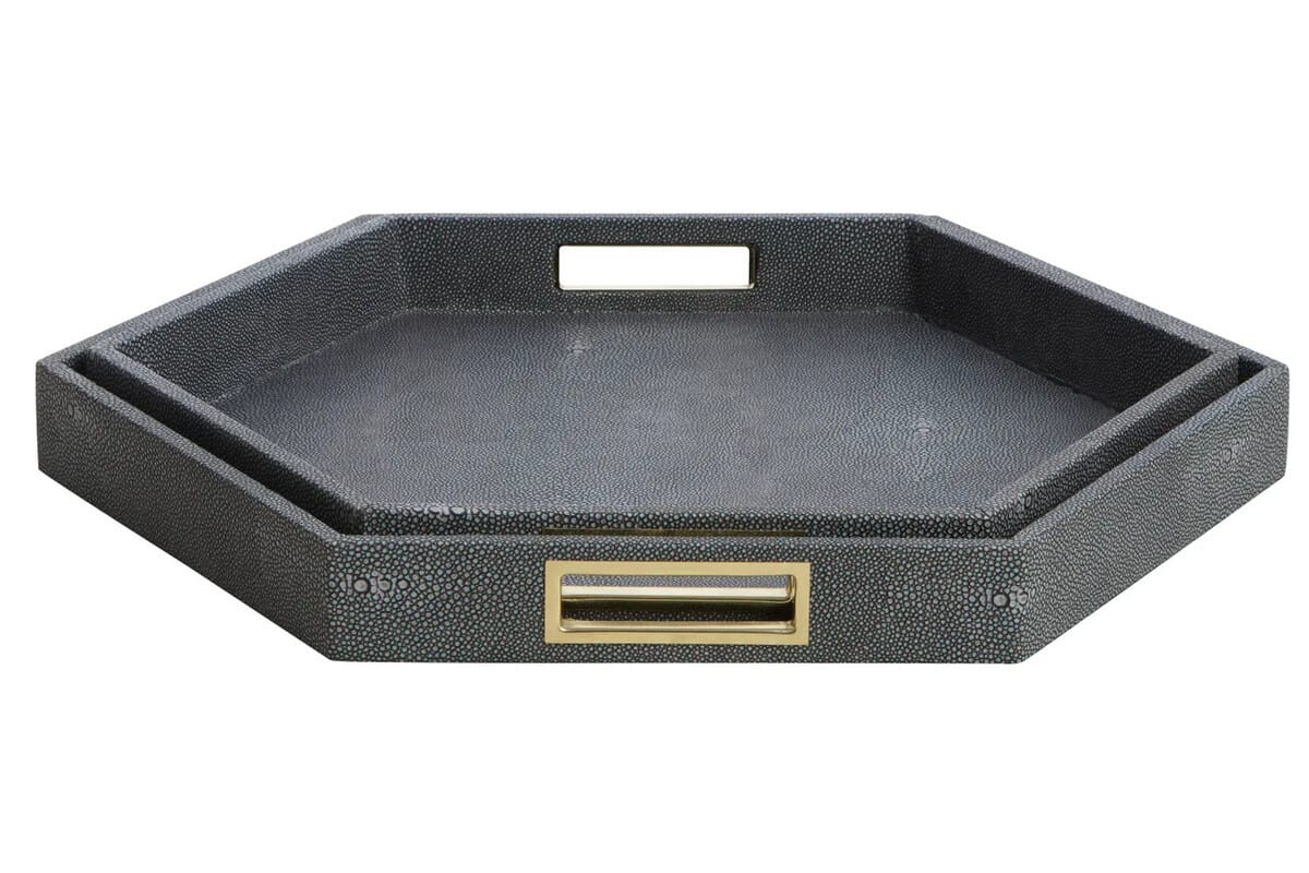 Esperance Accessories Cardona Set Of Two Hexagonal Blue Shagreen Effect Trays House of Isabella UK