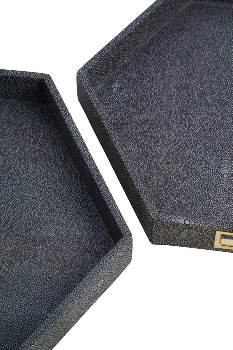 Esperance Accessories Cardona Set Of Two Hexagonal Blue Shagreen Effect Trays House of Isabella UK