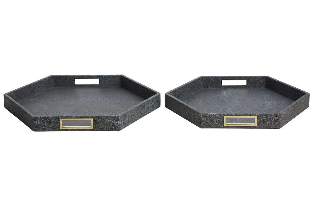 Esperance Accessories Cardona Set Of Two Hexagonal Blue Shagreen Effect Trays House of Isabella UK
