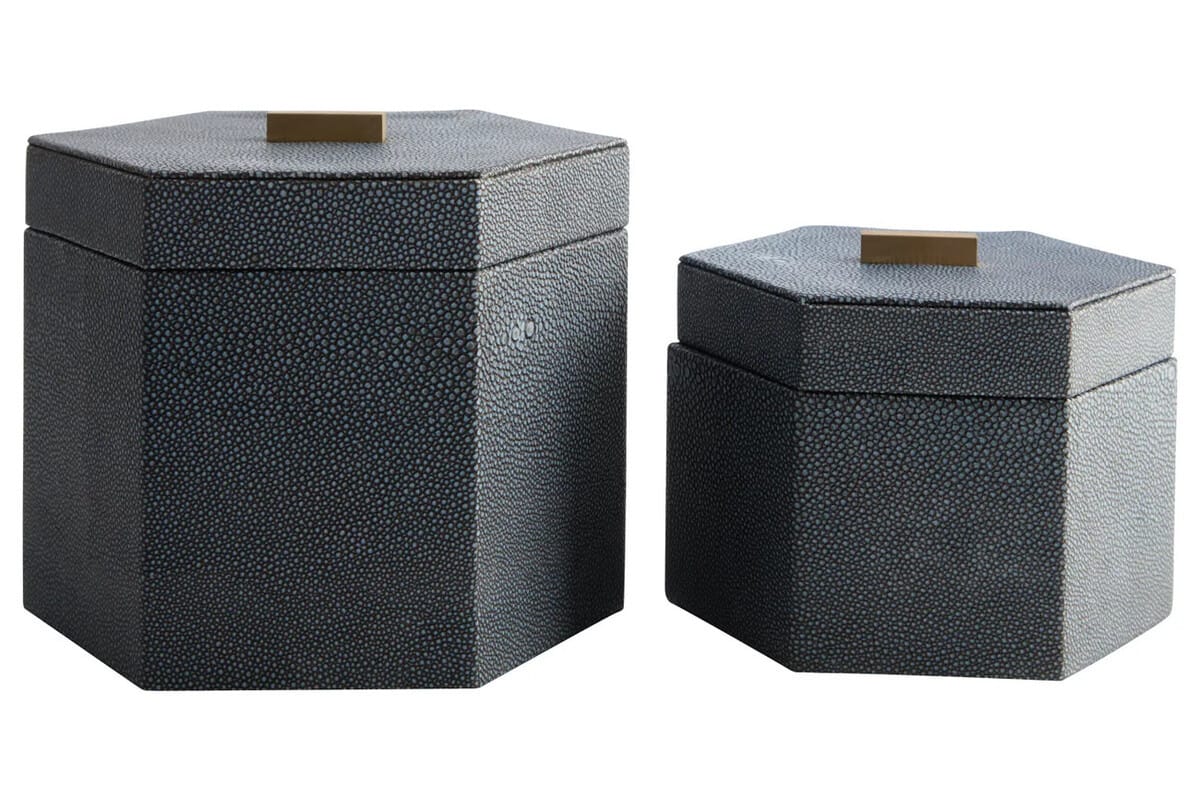 Esperance Accessories Cardona Set Of Two Hexagonal Blue Shagreen Effect Trinket Boxes House of Isabella UK