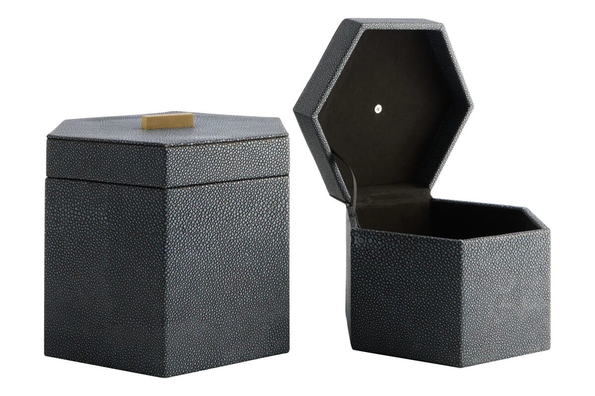 Esperance Accessories Cardona Set Of Two Hexagonal Blue Shagreen Effect Trinket Boxes House of Isabella UK