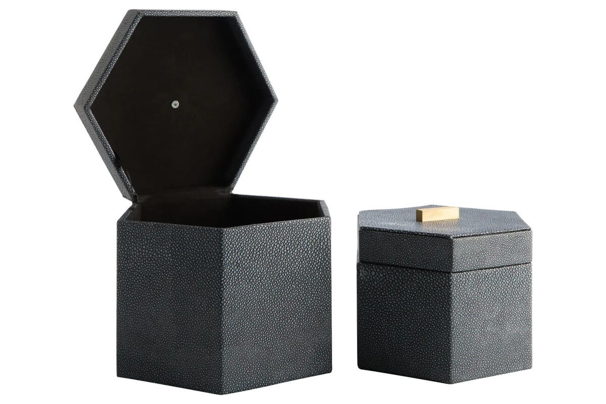 Esperance Accessories Cardona Set Of Two Hexagonal Blue Shagreen Effect Trinket Boxes House of Isabella UK