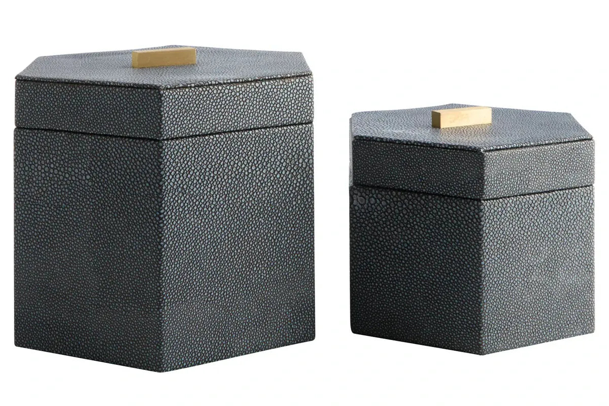 Esperance Accessories Cardona Set Of Two Hexagonal Blue Shagreen Effect Trinket Boxes House of Isabella UK