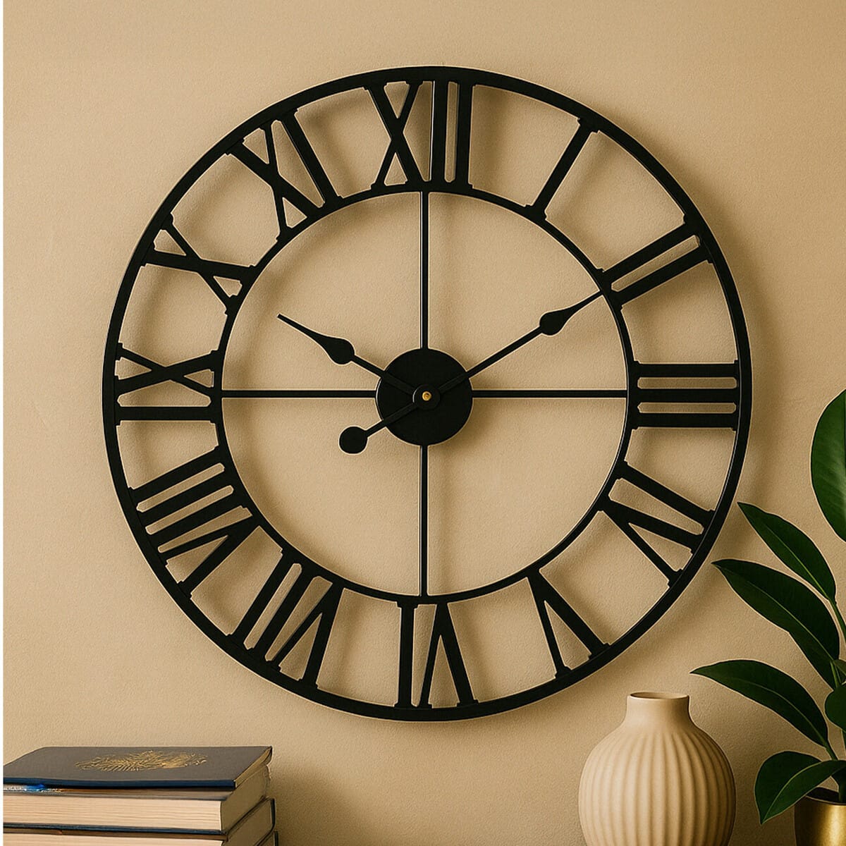 Esperance Accessories Genova 60cm Dia Black Metal Wall Clock House of Isabella UK