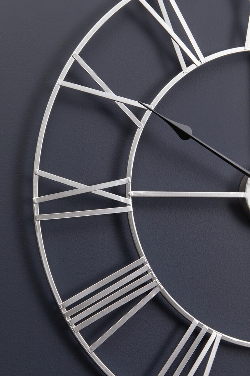 Esperance Accessories Genova 60cm Dia Silver Metal Roman Numeral Wall Clock House of Isabella UK