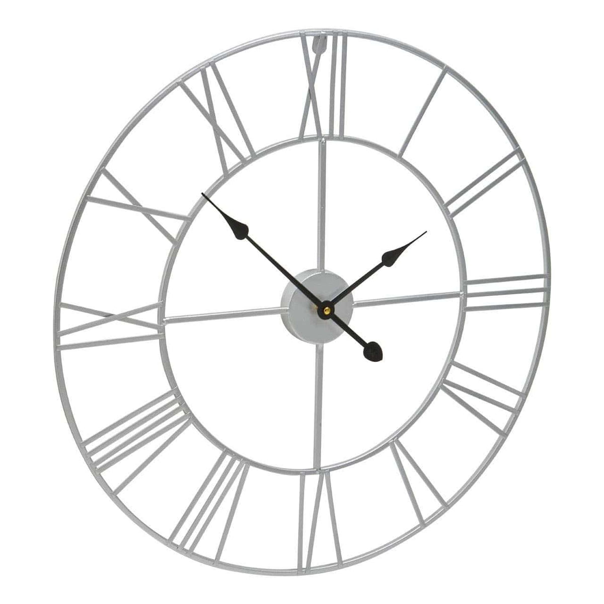 Esperance Accessories Genova 60cm Dia Silver Metal Roman Numeral Wall Clock House of Isabella UK