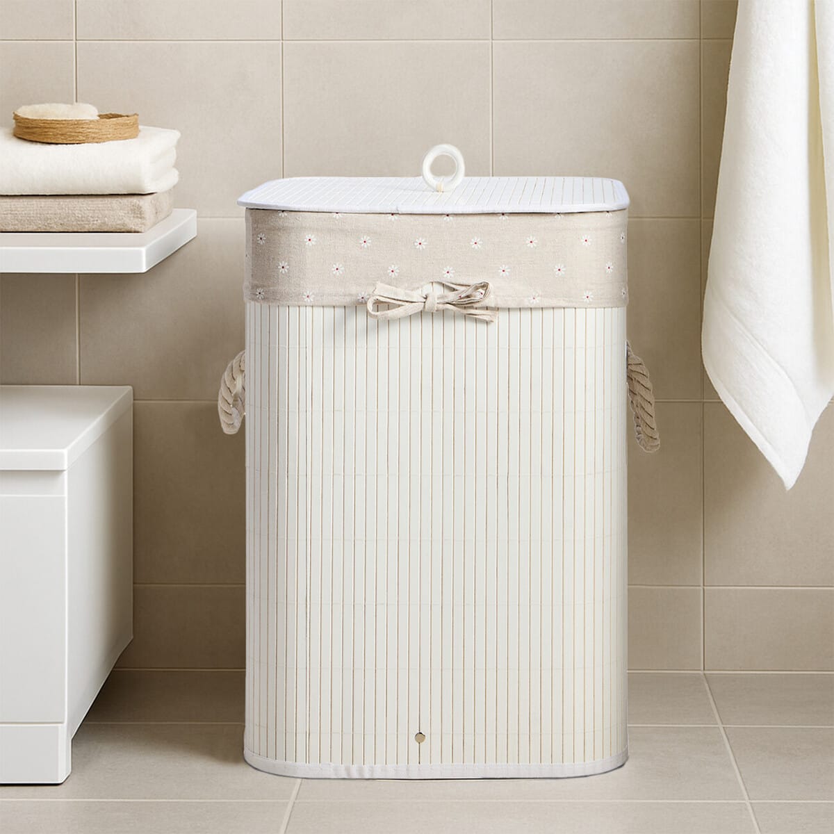 Esperance Accessories Kankyo White Bamboo Laundry Hamper House of Isabella UK