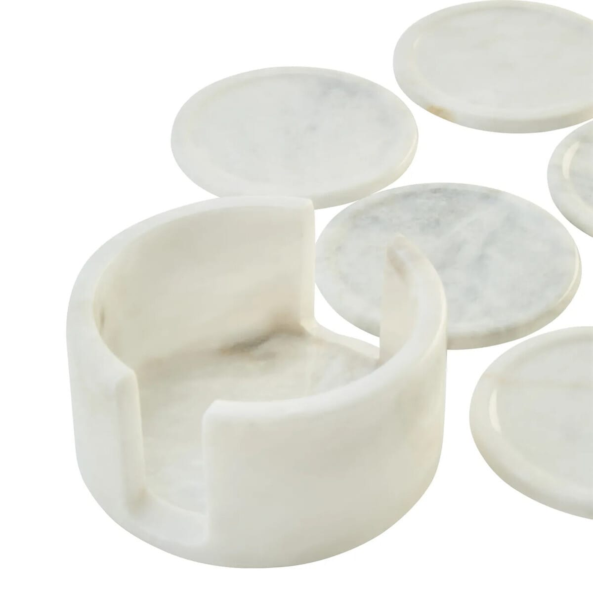 Esperance Accessories Kindia White Marble Set Of Six Round Coasters with Holder House of Isabella UK
