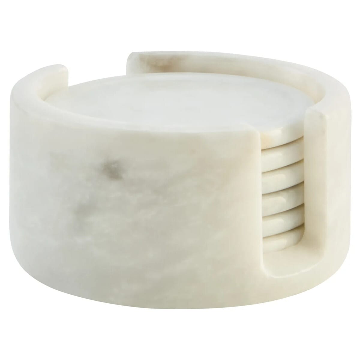 Esperance Accessories Kindia White Marble Set Of Six Round Coasters with Holder House of Isabella UK