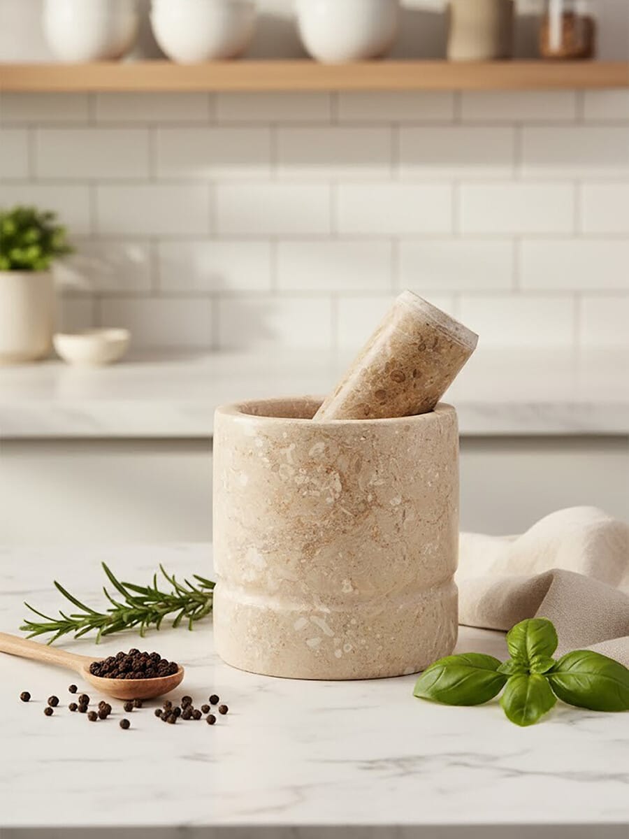 Esperance Accessories Marmore Cream Marble Mortar and Pestle House of Isabella UK
